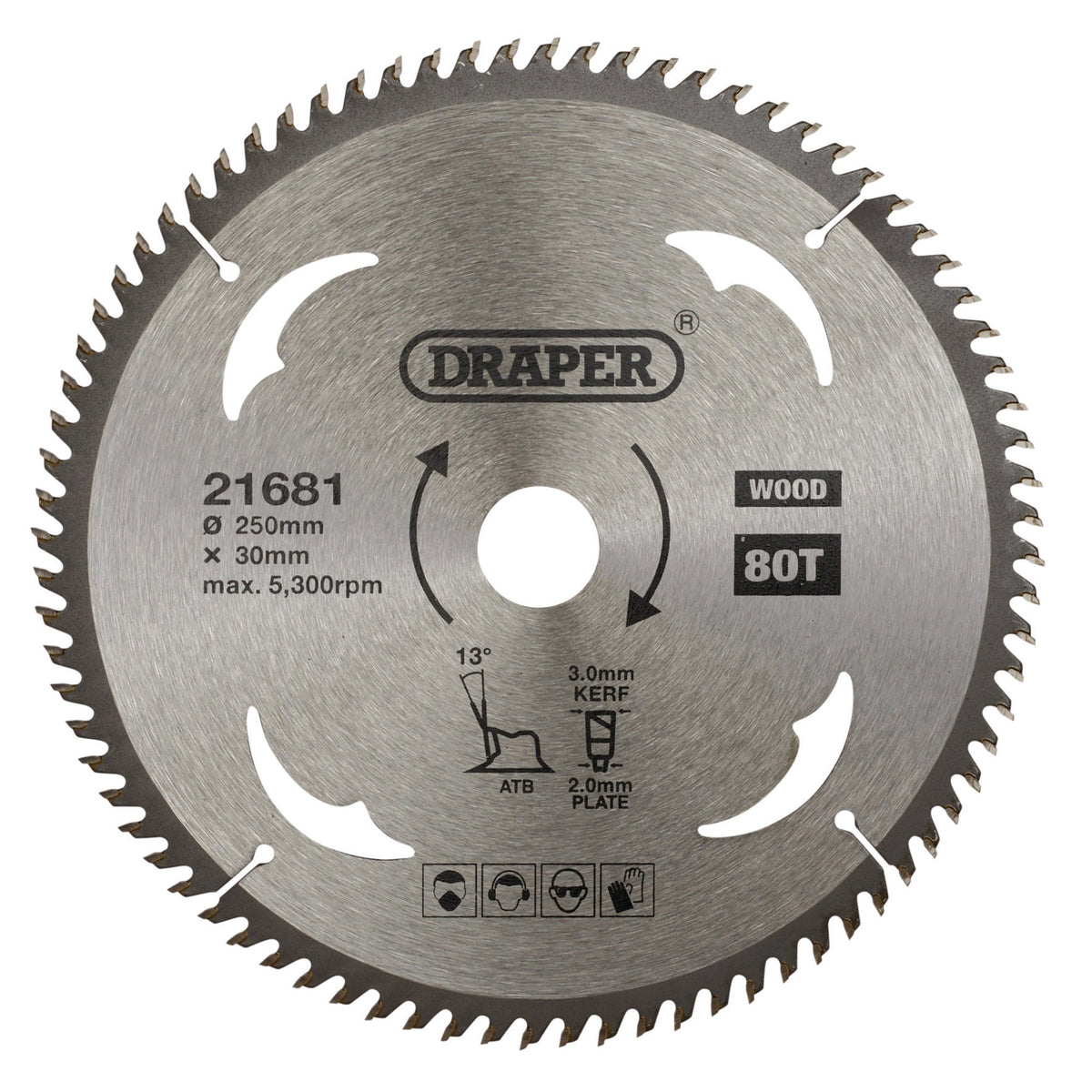 TCT Circular Saw Blade for Wood, 250 x 30mm, 80T: Model No. SBW13