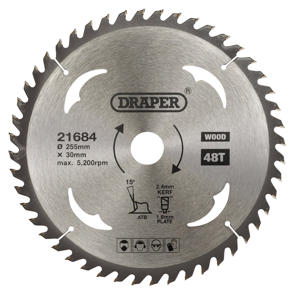 TCT Circular Saw Blade for Wood, 255 x 30mm, 48T: Model No. SBW14