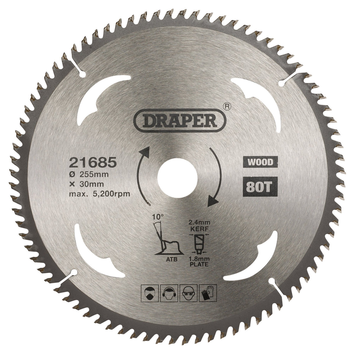 TCT Circular Saw Blade for Wood, 255 x 30mm, 80T: Model No. SBW15