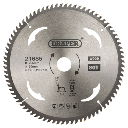 TCT Circular Saw Blade for Wood, 255 x 30mm, 80T: Model No. SBW15