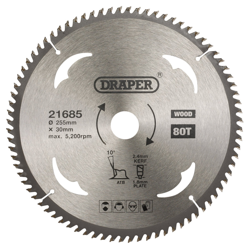 TCT Circular Saw Blade for Wood, 255 x 30mm, 80T: Model No. SBW15