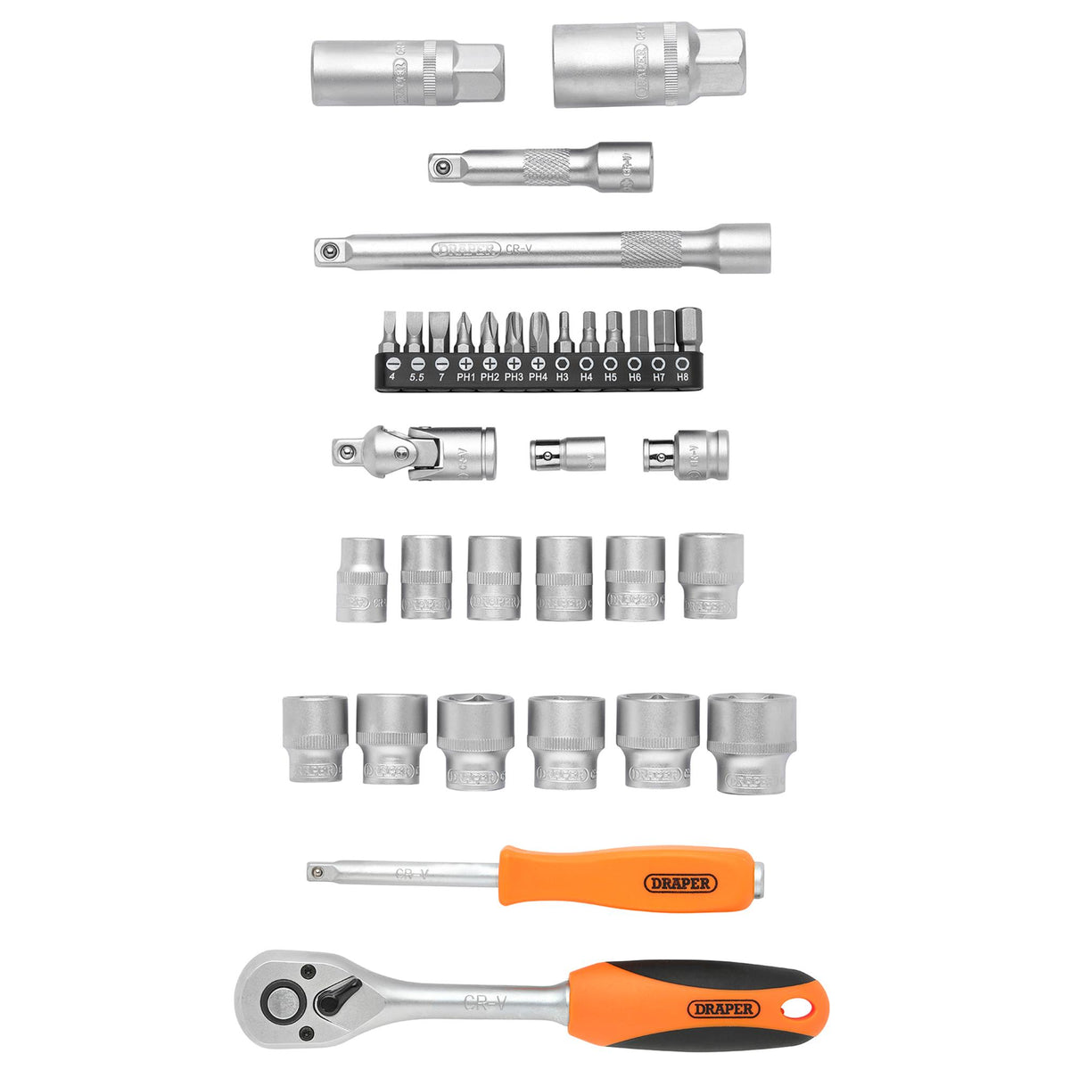 HI-TORQ 6 Point Socket Set, 1/4" and 3/8" (34 Piece) : Model No. BD34M-O