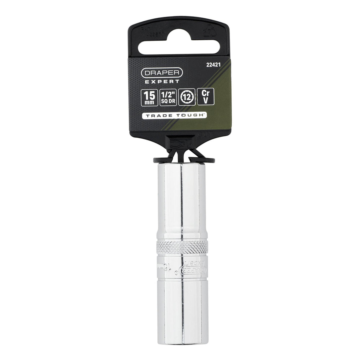 Draper Expert Metric Deep Socket, 1/2" Sq. Dr., Polished Chrome, 15mm