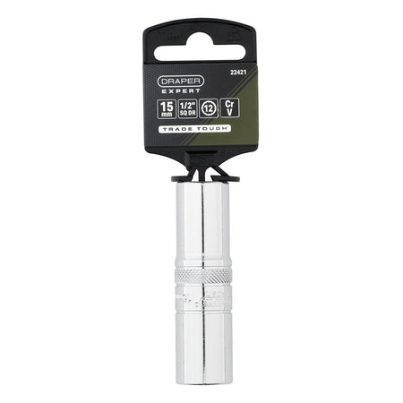 Draper Expert Metric Deep Socket, 1/2" Sq. Dr., Polished Chrome, 15mm