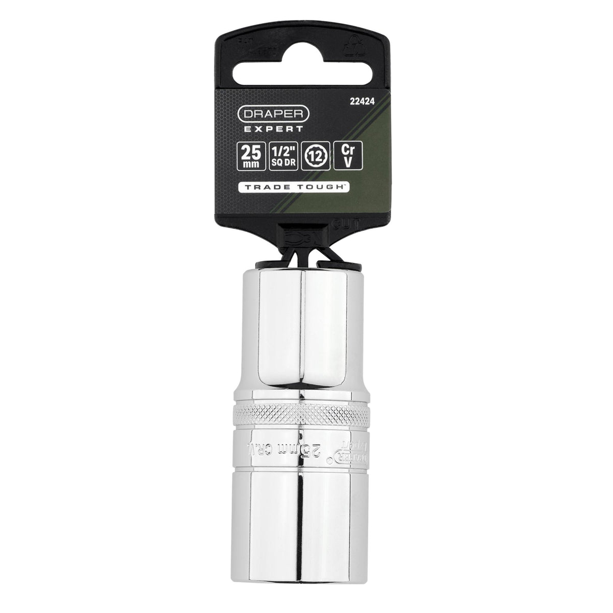 Draper Expert Metric Deep Socket, 1/2" Sq. Dr.,Polished Chrome, 25mm