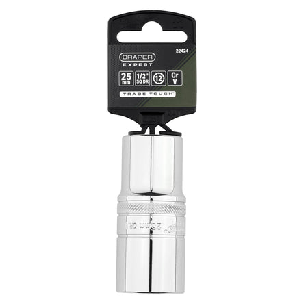 Draper Expert Metric Deep Socket, 1/2" Sq. Dr.,Polished Chrome, 25mm