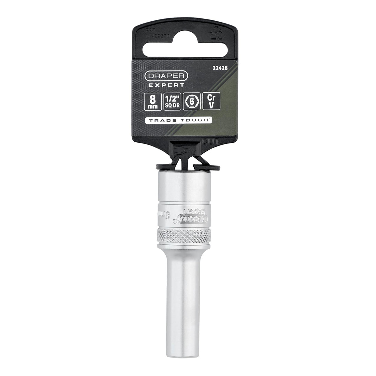 Draper Expert Metric Deep Socket, 1/2" Sq. Dr., Micro Satin Chrome, 8mm