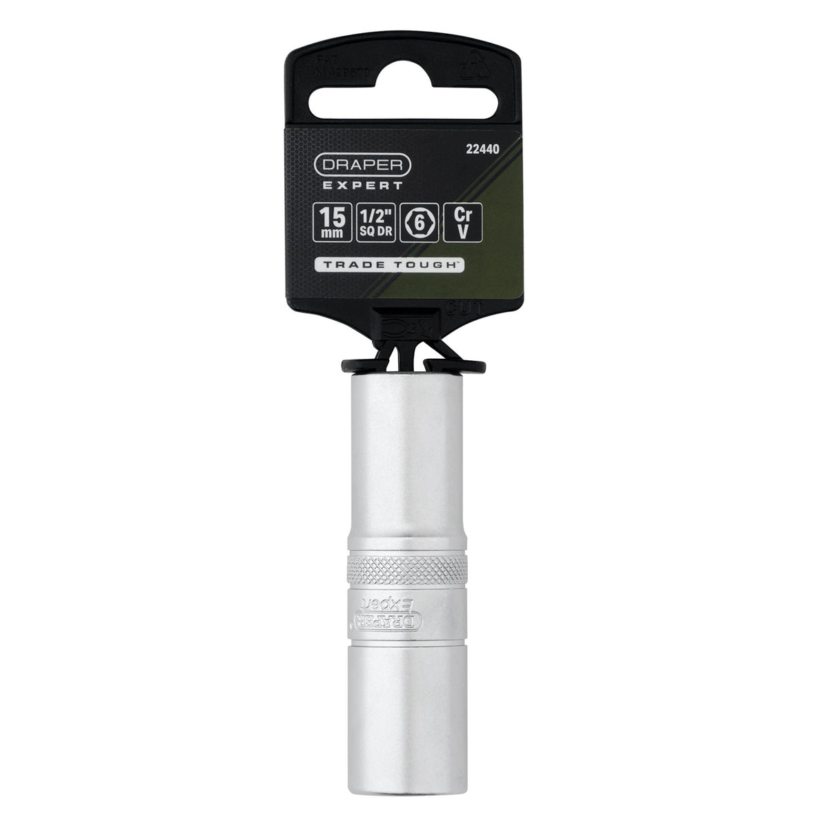 Draper Expert Metric Deep Socket, 1/2" Sq. Dr., Micro Satin Chrome, 15mm