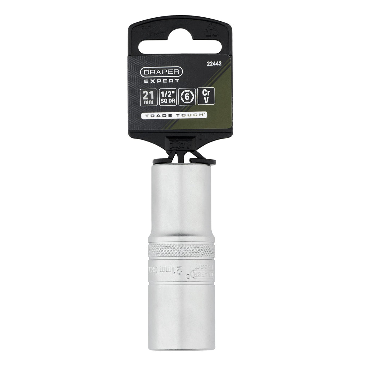 Draper Expert Metric Deep Socket, 1/2" Sq. Dr., Micro Satin Chrome, 21mm