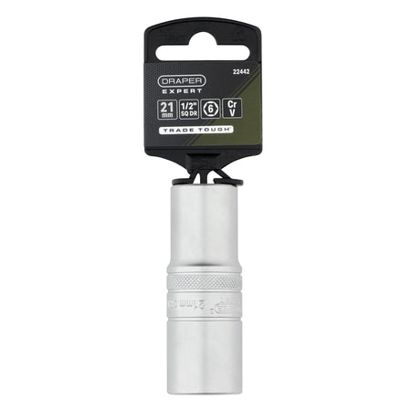 Draper Expert Metric Deep Socket, 1/2" Sq. Dr., Micro Satin Chrome, 21mm