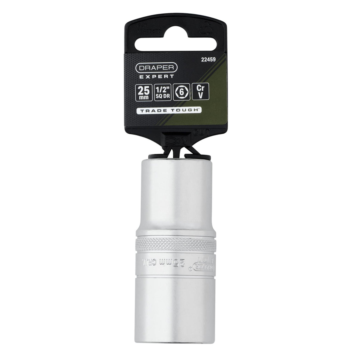 Draper Expert Metric Deep Socket, 1/2" Sq. Dr., Micro Satin Chrome, 25mm
