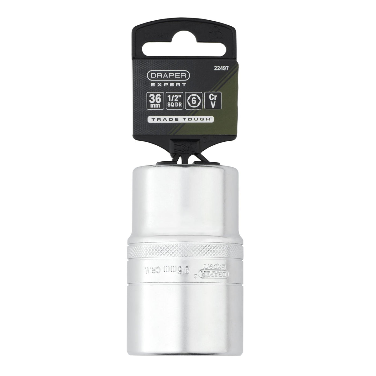 Draper Expert Metric Deep Socket, 1/2" Sq. Dr., Micro Satin Chrome, 36mm