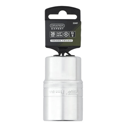 Draper Expert Metric Deep Socket, 1/2" Sq. Dr., Micro Satin Chrome, 36mm