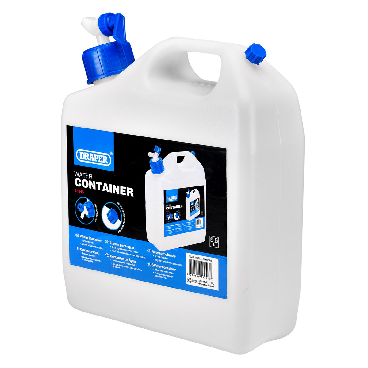 DRAPER 9.5L Water Container with Tap: Model No.PWB9.5
