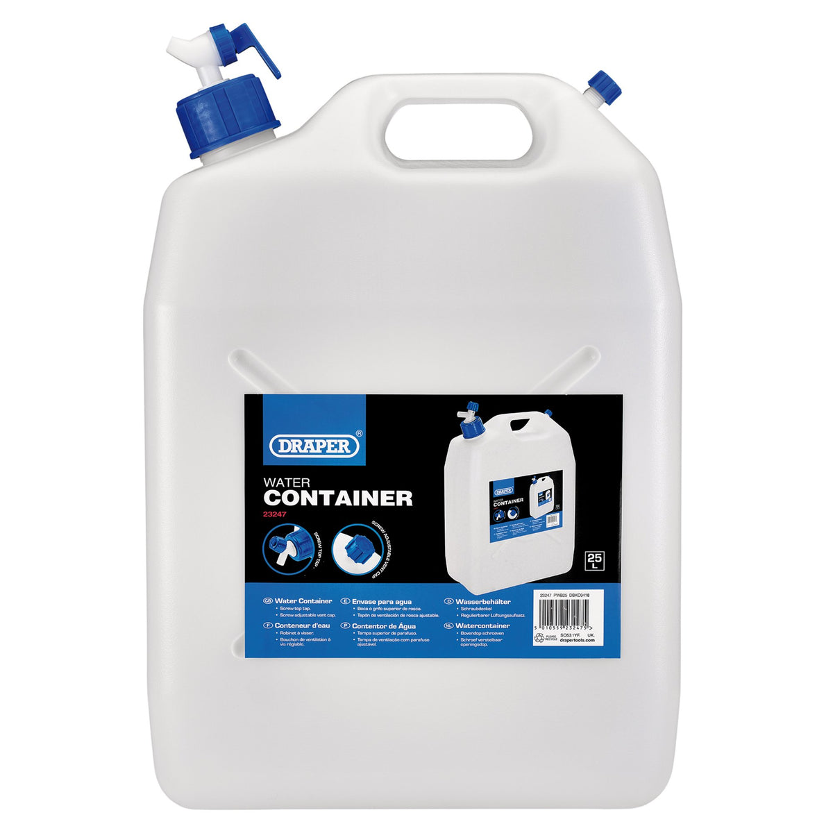 DRAPER 25L Water Container with Tap: Model No.PWB25
