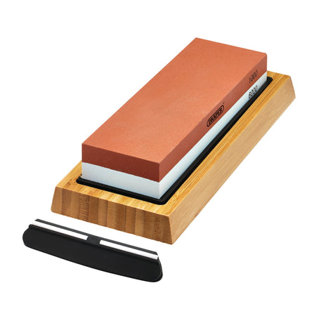Double Sided Whetstone Sharpening Stone with Non-Slip Base and Angle Guide, 1000/6000 Grit : Model No. SW16