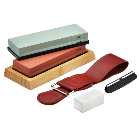 Whetstone Sharpening Stone Set with Non-Slip Base and Angle Guide, 400/1000/3000/8000 Grit : Model No. SW4138