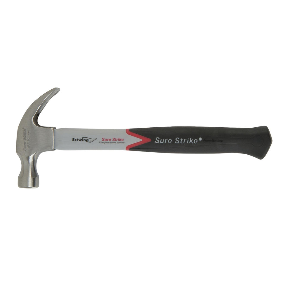 Estwing EMRF16C Sure Strike Curved Claw Hammer with Fibreglass Handle, 16oz/448g : Model No. EMRF16C