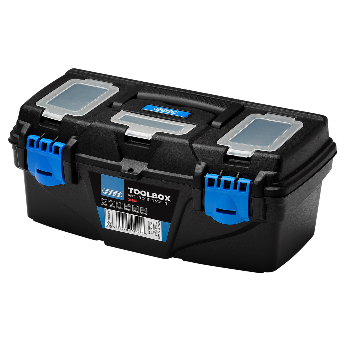 Plastic Toolbox with Tote Tray, 13" : Model No. PT13