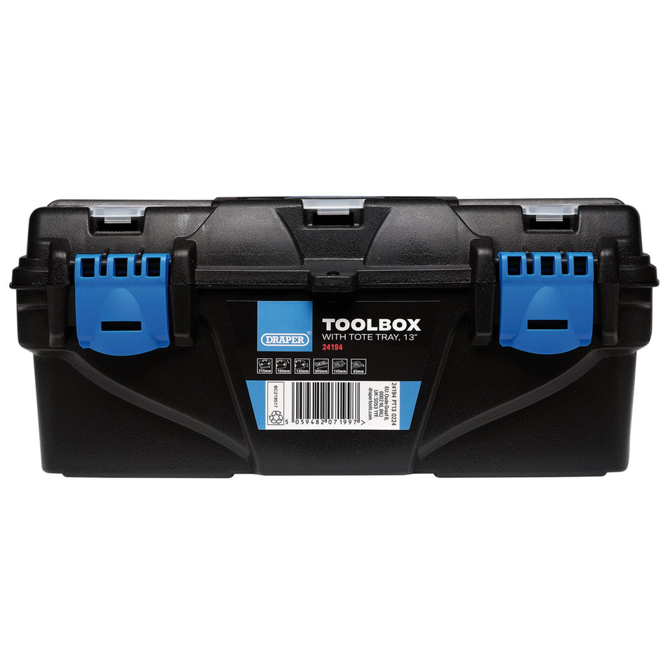 Plastic Toolbox with Tote Tray, 13" : Model No. PT13