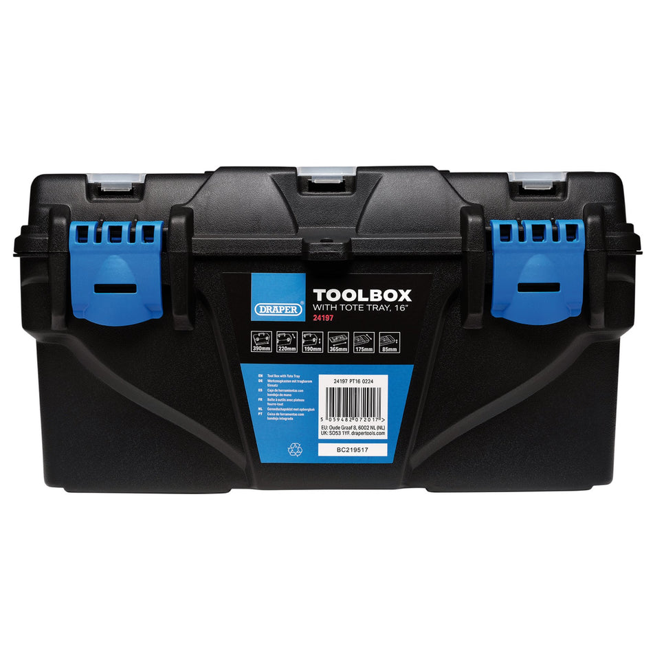 Plastic Toolbox with Tote Tray, 16" : Model No. PT16