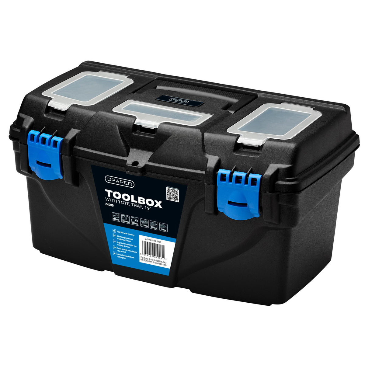 Plastic Toolbox with Tote Tray, 19" : Model No. PT19