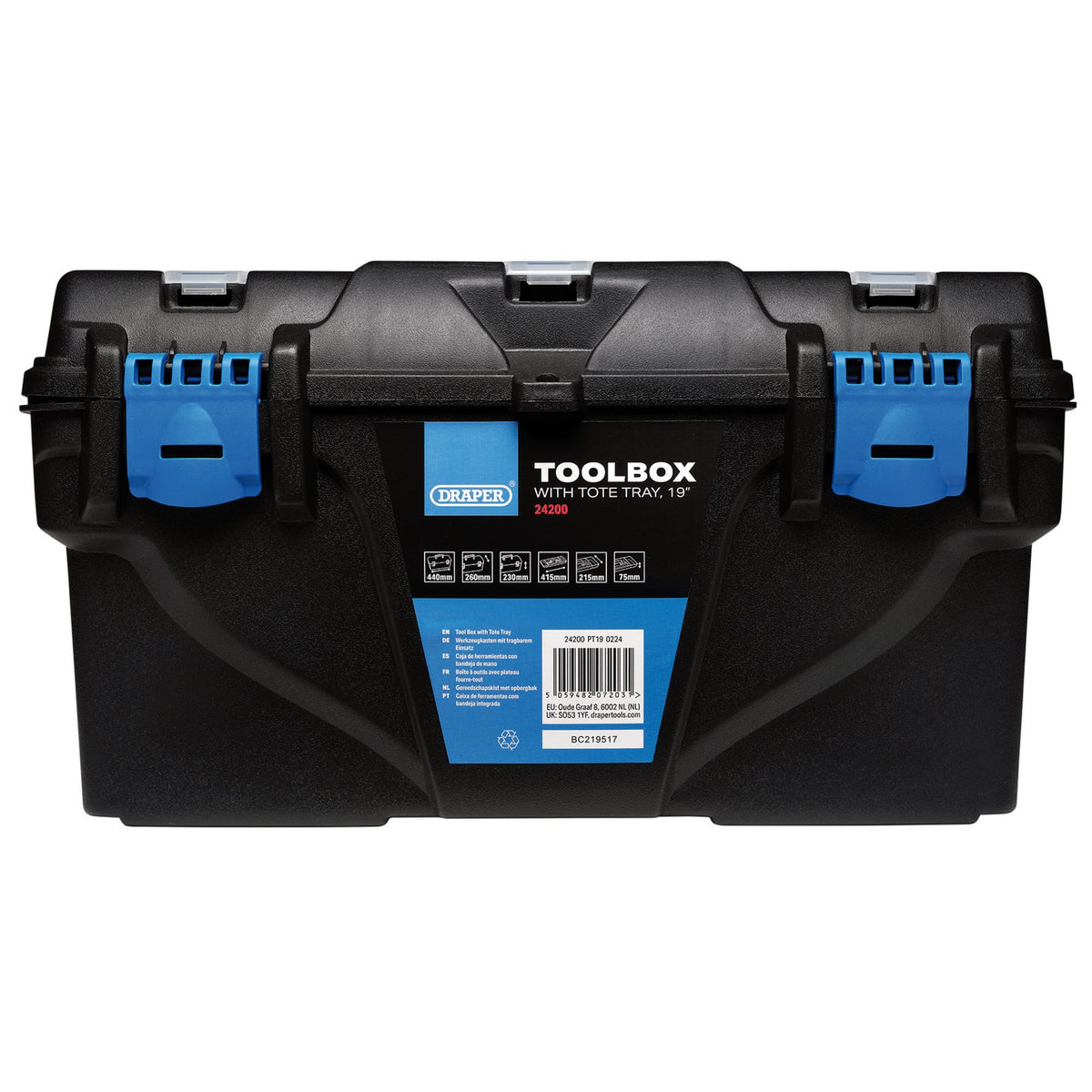 Plastic Toolbox with Tote Tray, 19" : Model No. PT19