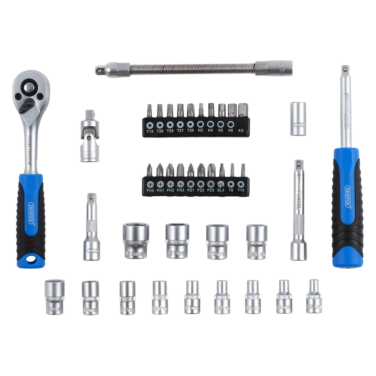 Draper HI-TORQ Metric Socket and Bit Set, 1/4" Sq. Dr. (40 Piece) : Model No. 1/4SS40