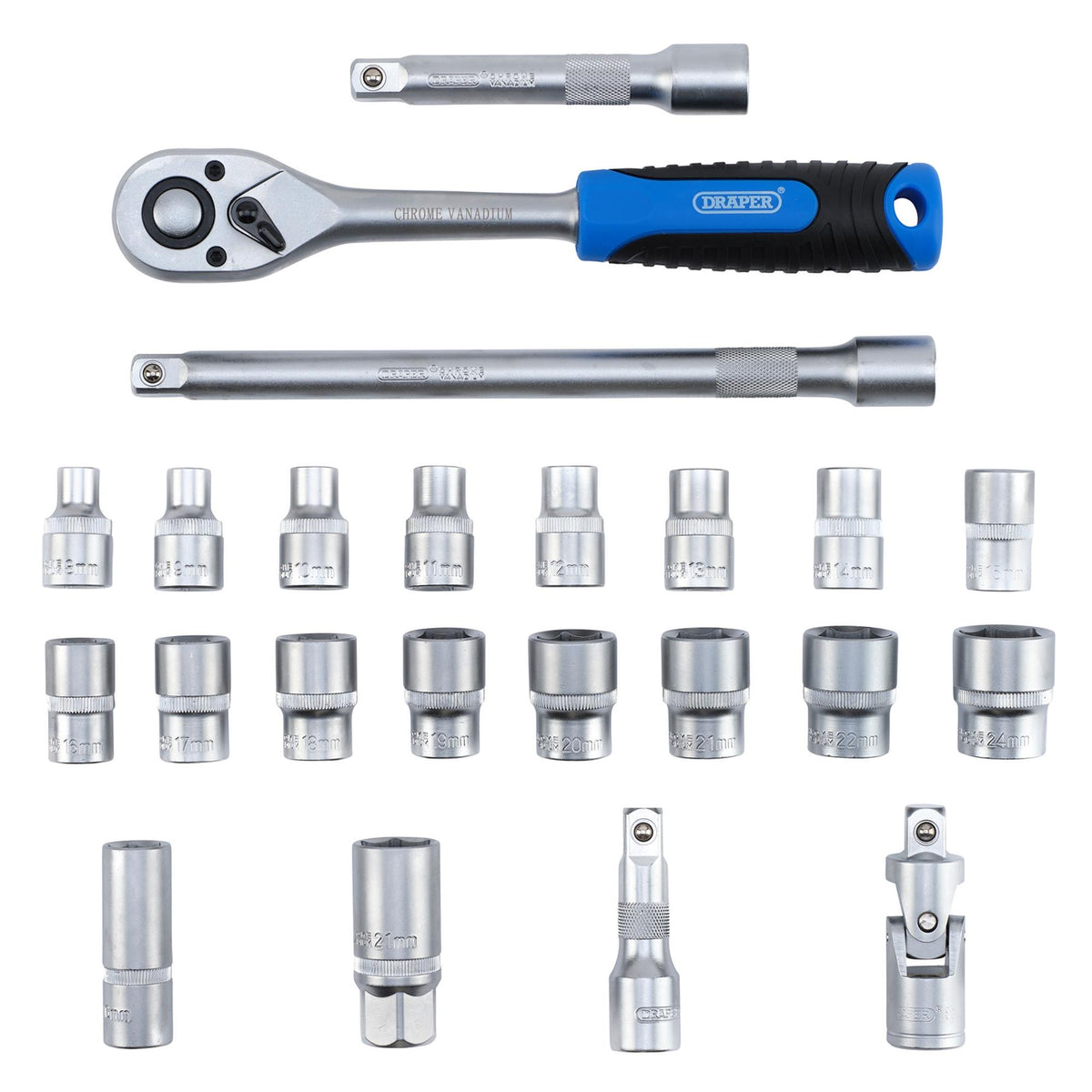 Draper HI-TORQ Metric Socket Set, 1/2" Sq.. Dr. (23 Piece) : Model No. 1/2SS23