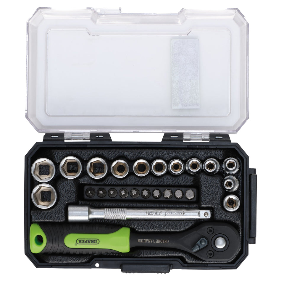 Draper HI-TORQ Metric Socket and Bit Set, 1/4" Sq. Dr. (25 Piece) : Model No. 1/4SS25
