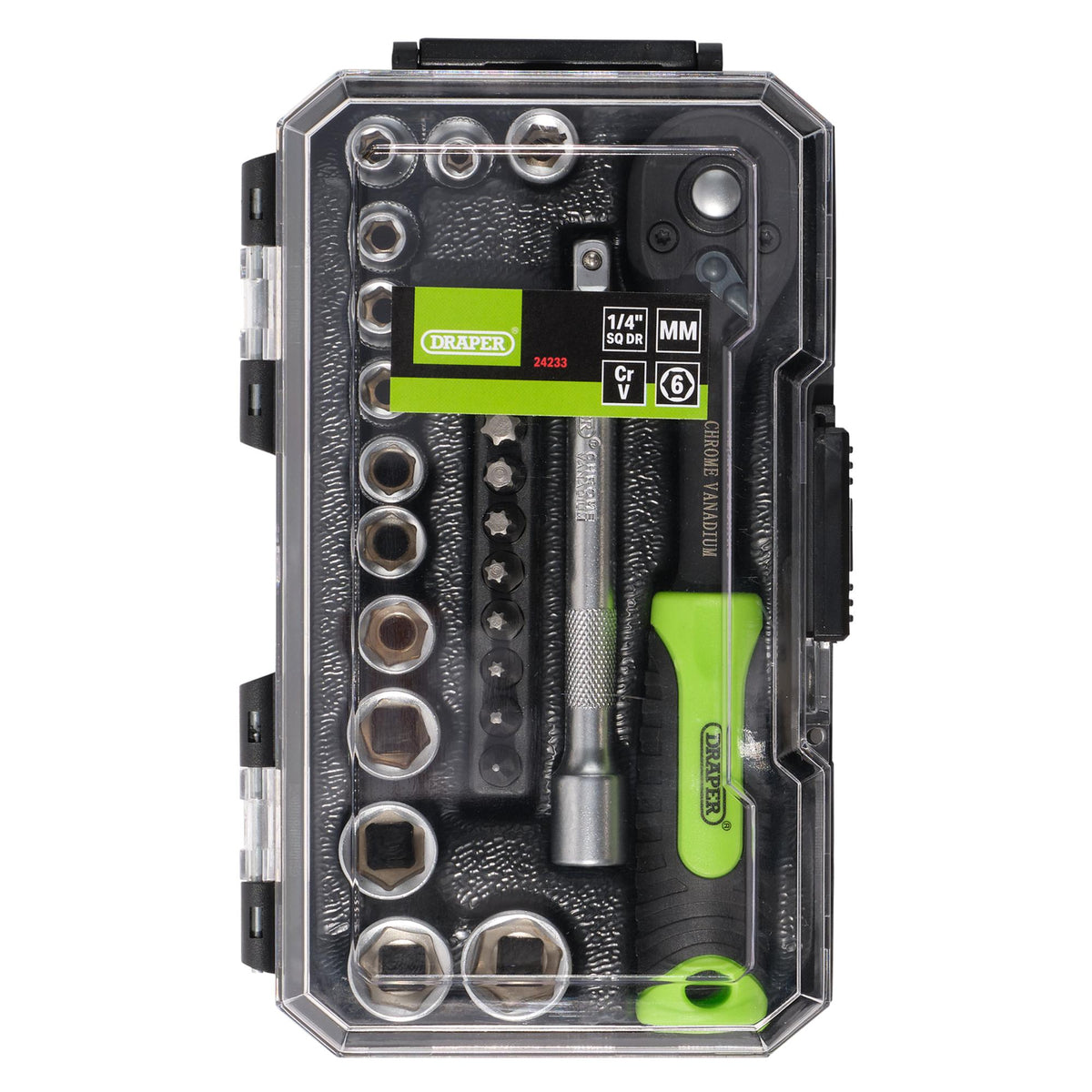 Draper HI-TORQ Metric Socket and Bit Set, 1/4" Sq. Dr. (25 Piece) : Model No. 1/4SS25