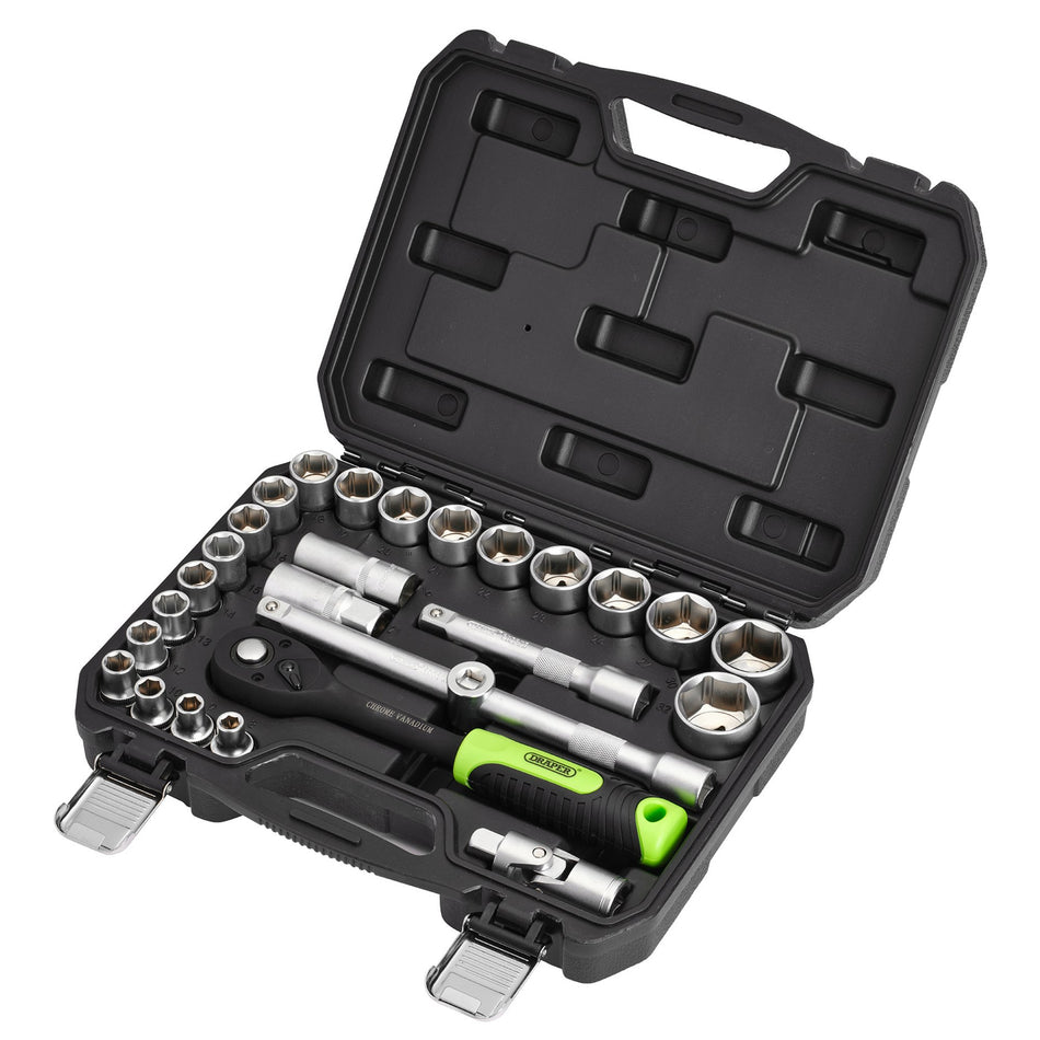 Draper HI-TORQ Metric Socket Set, 1/2" Sq. Dr. (27 Piece) : Model No. 1/2SS27