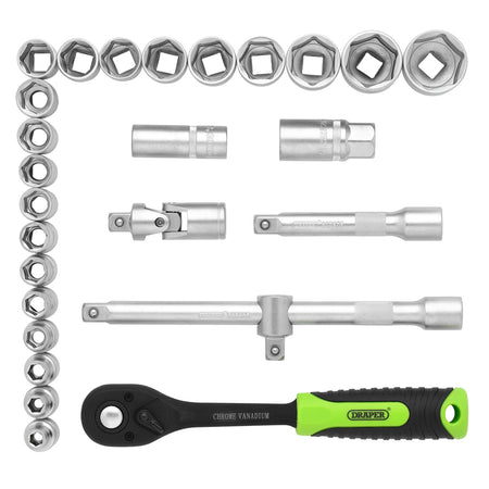 Draper HI-TORQ Metric Socket Set, 1/2" Sq. Dr. (27 Piece) : Model No. 1/2SS27