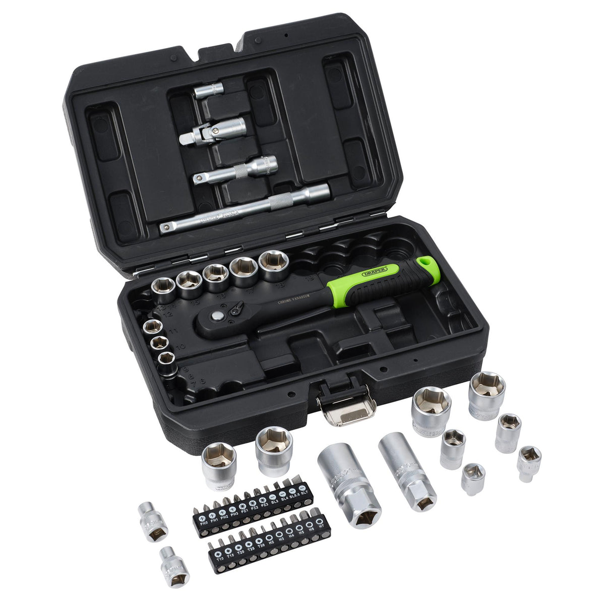 Draper HI-TORQ Metric Socket and Bit Set, 1/4" and 3/8" Sq. Dr. (48 Piece) : Model No. MIXSS48