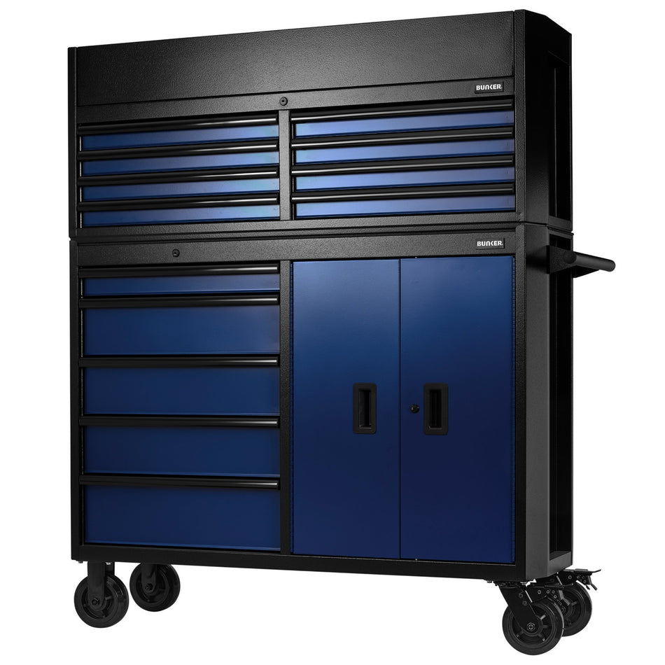 BUNKER Combined Roller Cabinet and Tool Chest, 13 Drawer, 52", Blue: No.B200-52C-BL/52R
