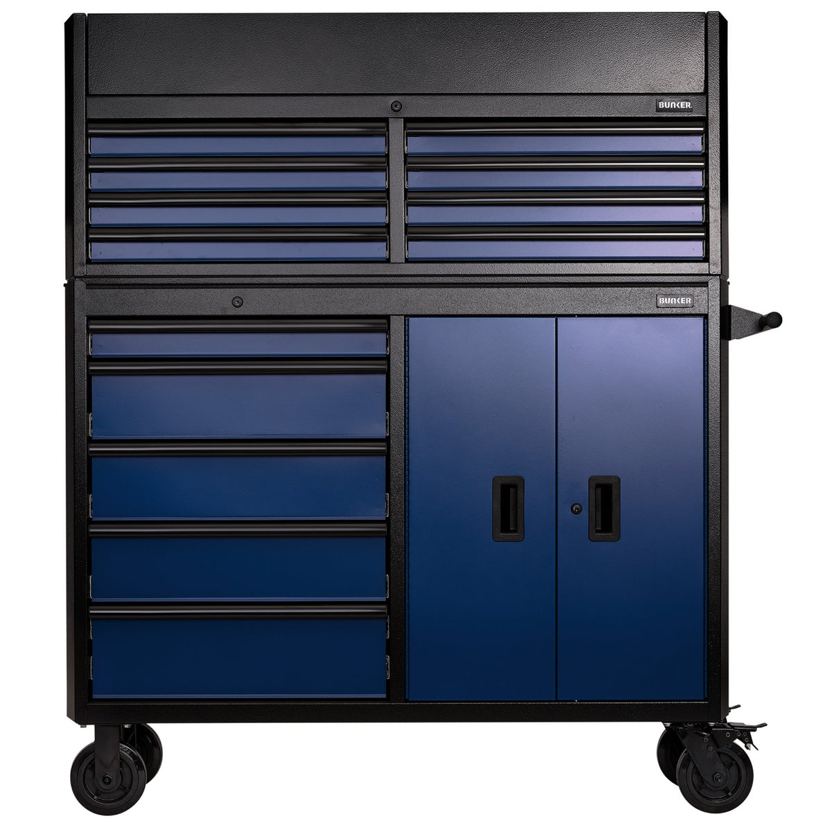 BUNKER Combined Roller Cabinet and Tool Chest, 13 Drawer, 52", Blue: No.B200-52C-BL/52R