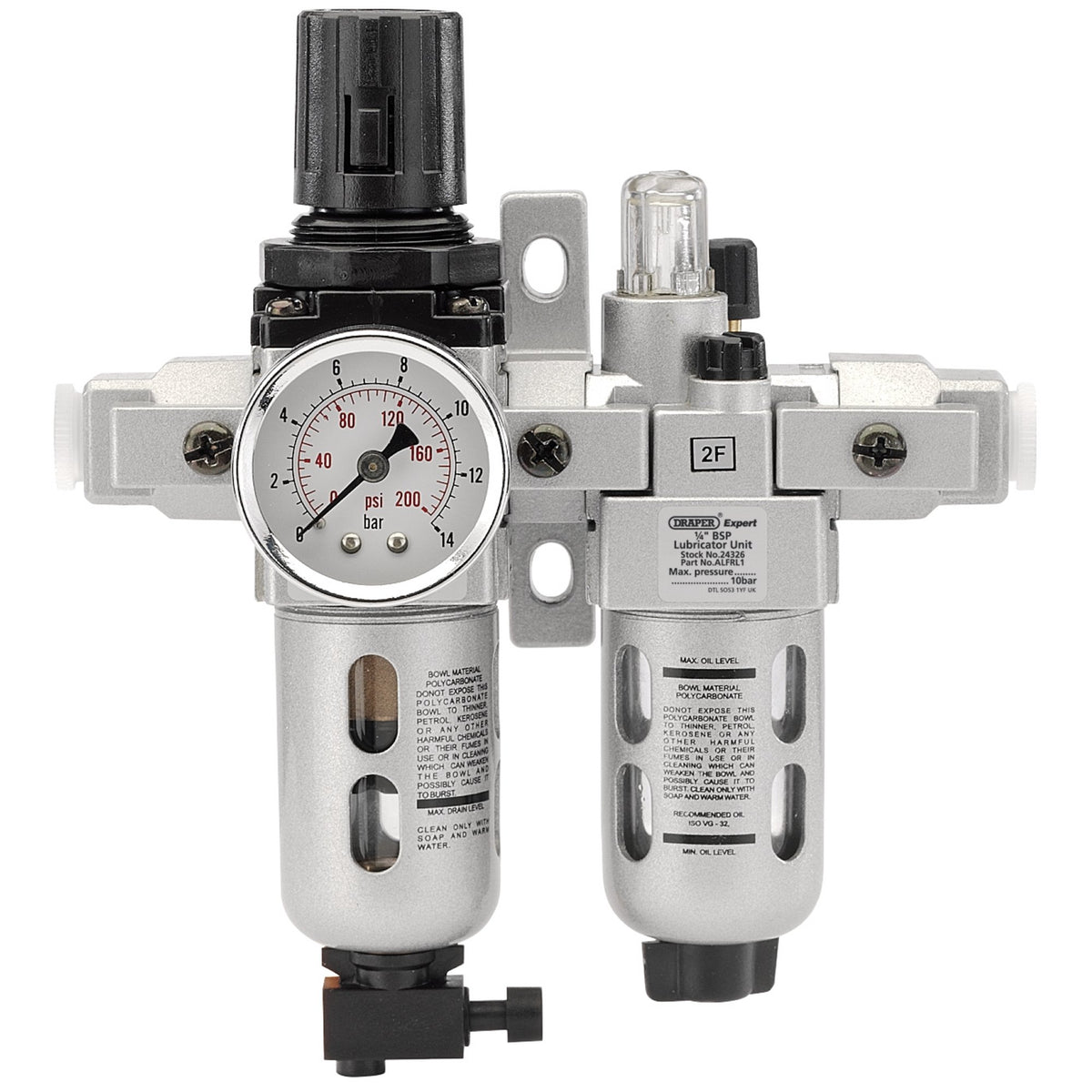 DRAPER Expert 1/4in. BSP Combined Filter/Regulator/Lubricator Unit (FRL): Model No.ALFRL1
