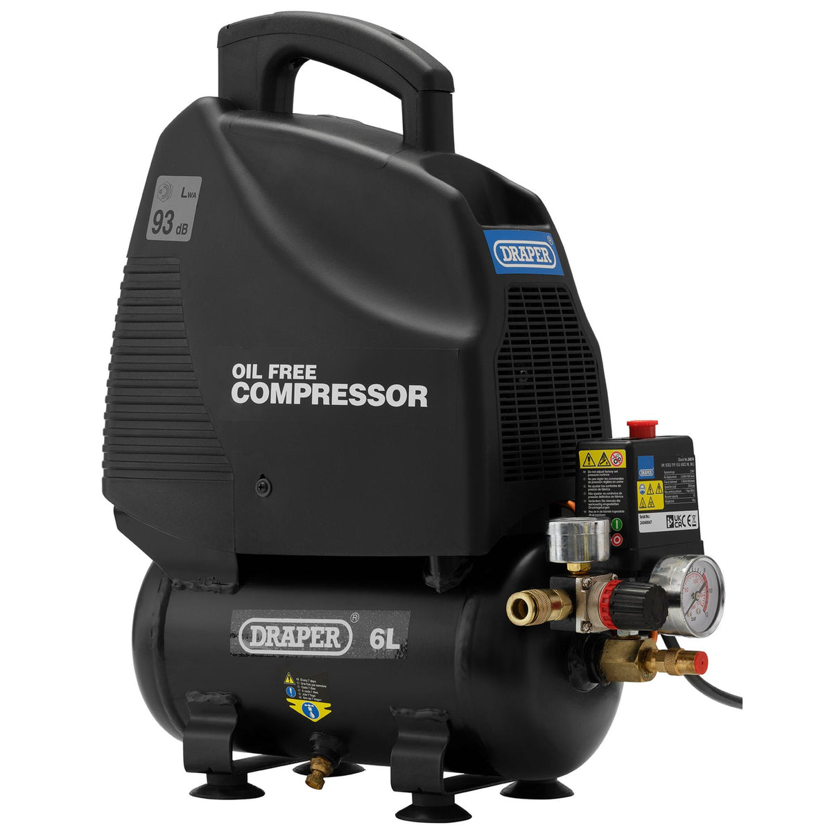 DRAPER 6L 230V 1.1kW (1.5hp) Oil-Free Air Compressor: Model No.DA6/169