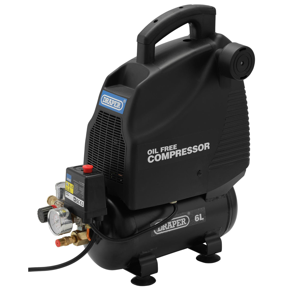 DRAPER 6L 230V 1.1kW (1.5hp) Oil-Free Air Compressor: Model No.DA6/169