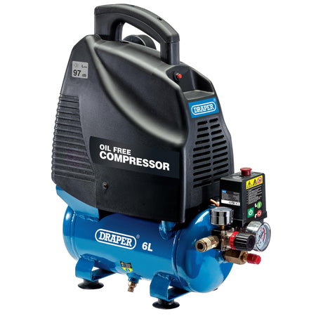 DRAPER 6L 230V 1.1kW (1.5hp) Oil-Free Air Compressor: Model No.DA6/169