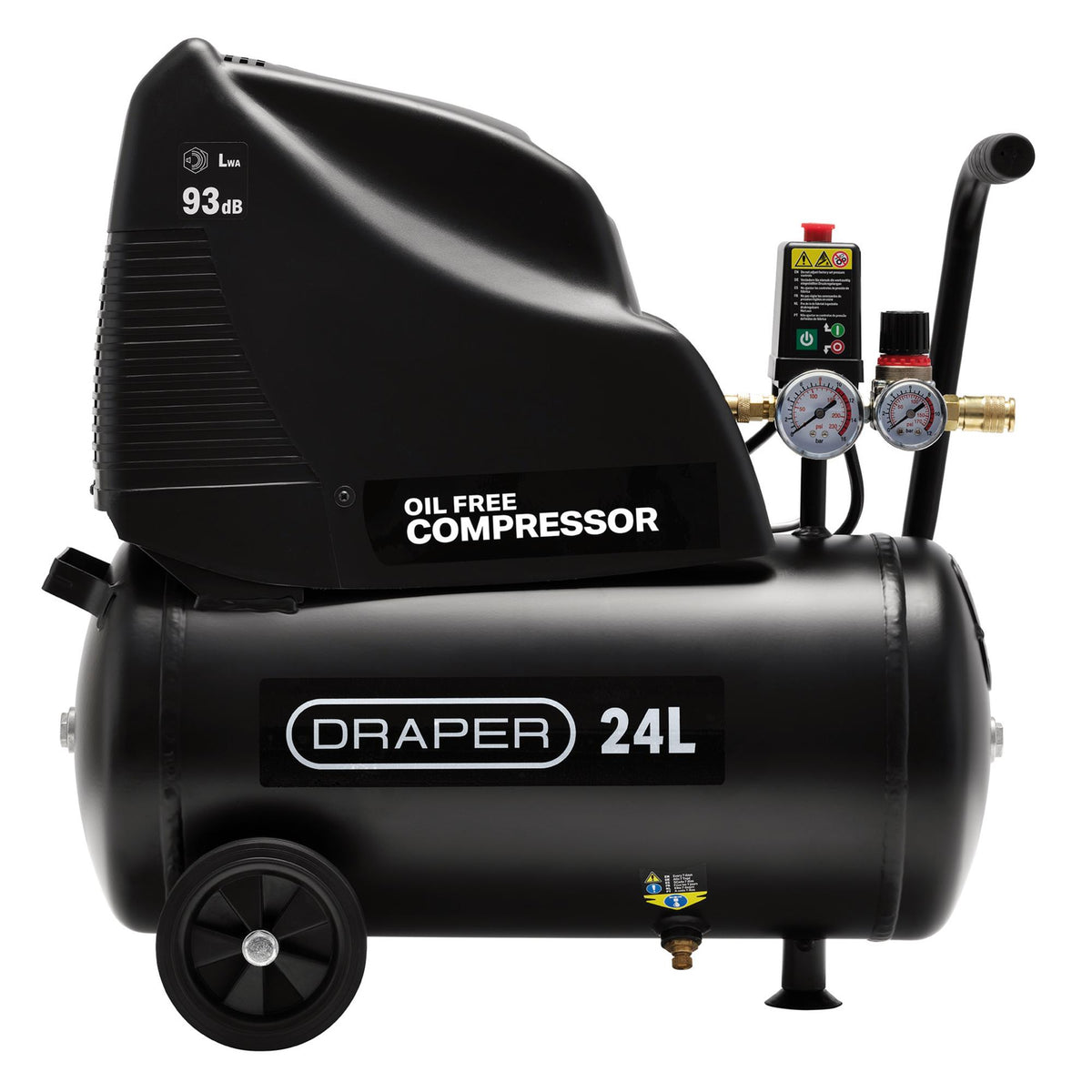 DRAPER 24L 230V 1.1kW (1.5hp) Oil-Free Air Compressor: Model No.DA25/169