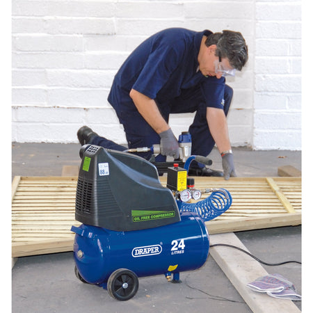 DRAPER 24L 230V 1.1kW (1.5hp) Oil-Free Air Compressor: Model No.DA25/169