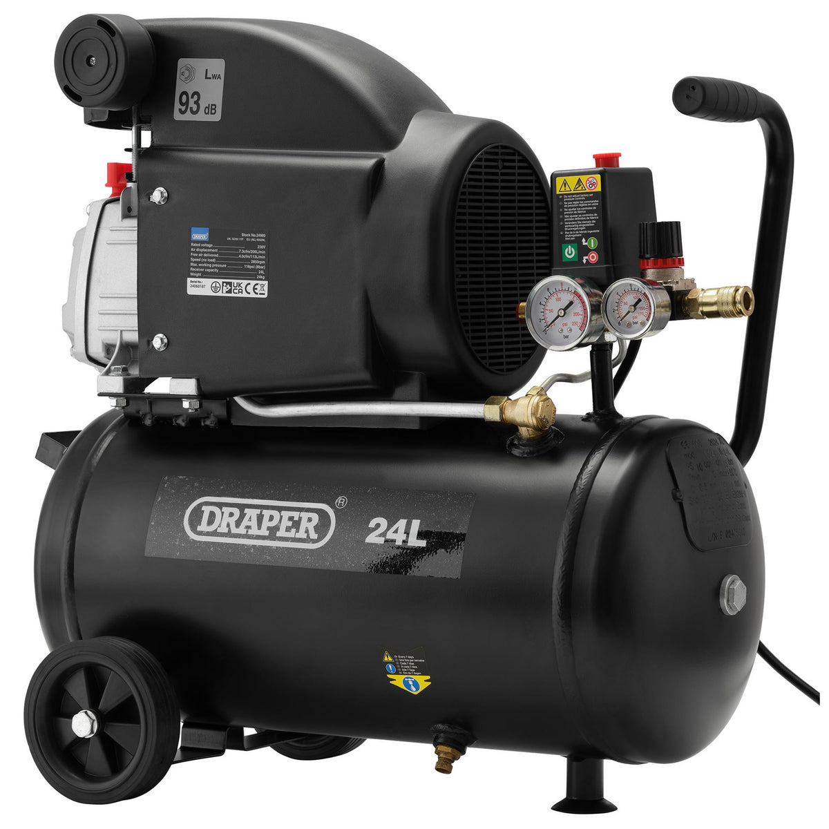 DRAPER 24L 230V 1.5kW (2hp) Air Compressor: Model No.DA25/207