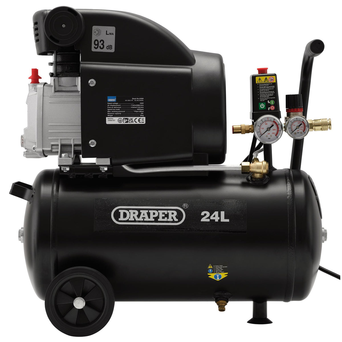 DRAPER 24L 230V 1.5kW (2hp) Air Compressor: Model No.DA25/207