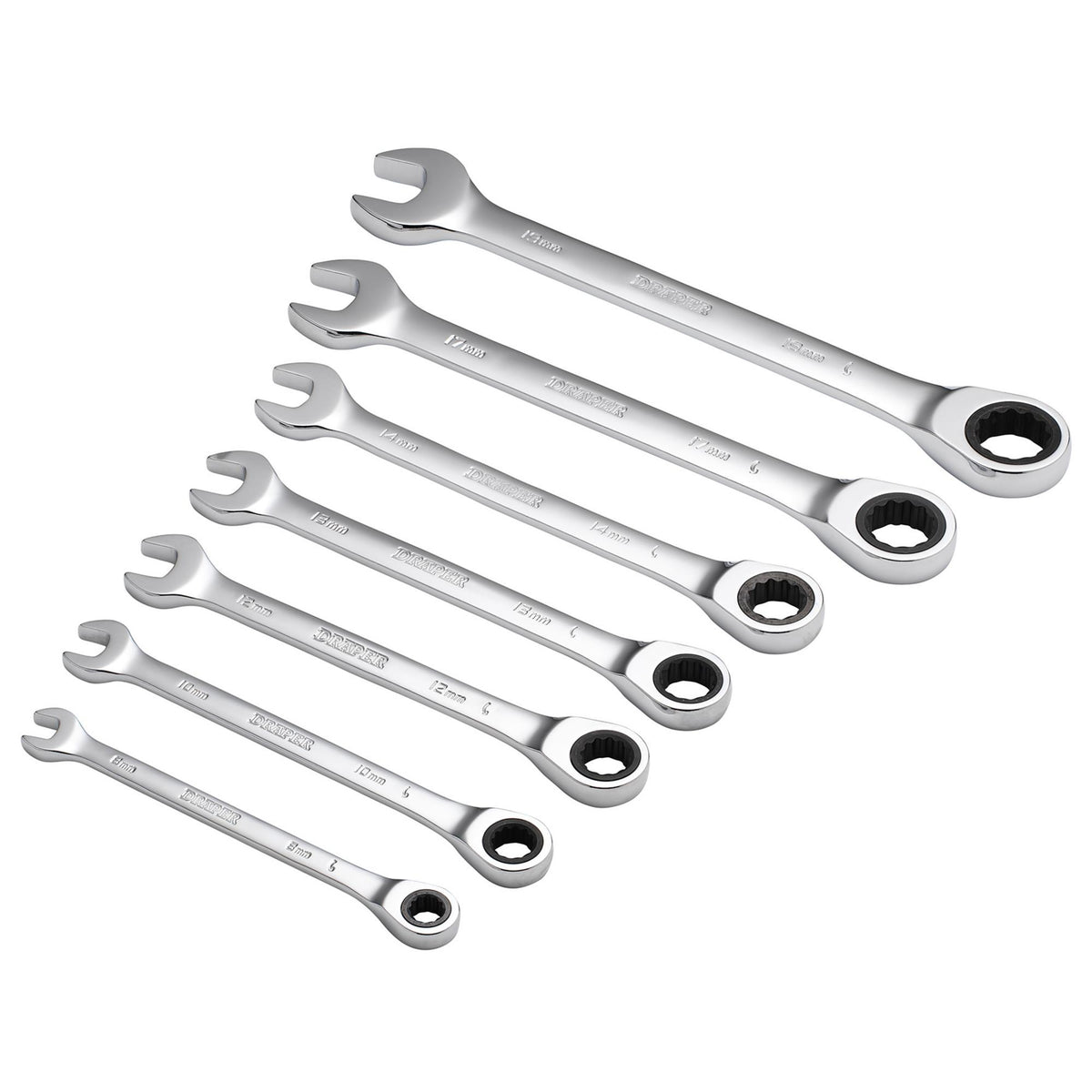 DRAPER 7 Piece Draper Hi-Torq ; Metric Ratcheting Combination Spanner Set: Model No.8230MM/7