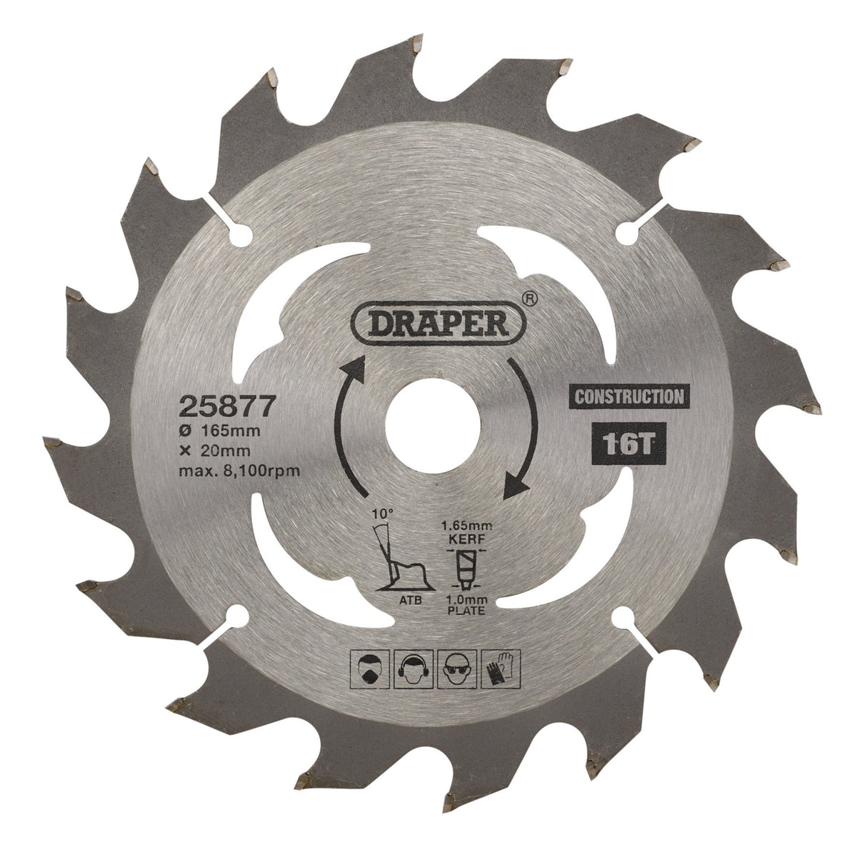 TCT Cordless Construction Circular Saw Blade for Wood & Composites, 165 x 20mm, 16T: Model No. SBC1