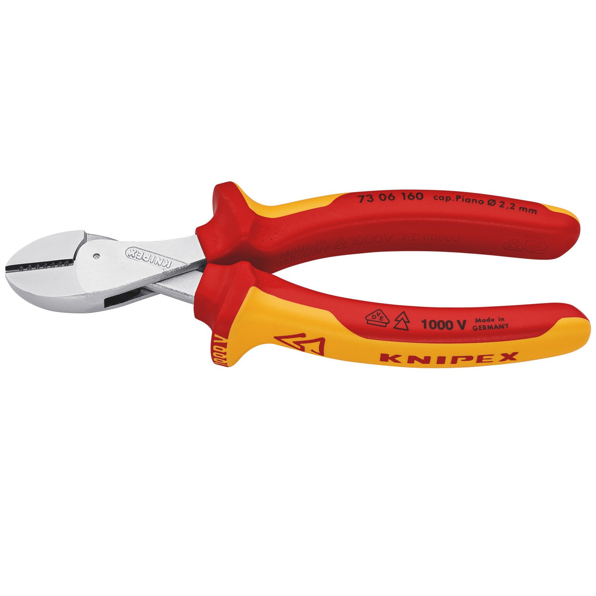 Knipex VDE 'X CUT' High Leverage Diagonal Side Cutters : Model No.73 06 160SB