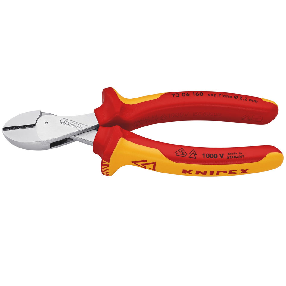 Knipex VDE 'X CUT' High Leverage Diagonal Side Cutters : Model No.73 06 160SB