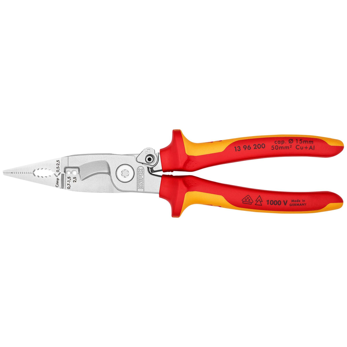 KNIPEX 13 96 200 SB Pliers for Electrical Installation Insulated with Multi-Component Grips, 200mm