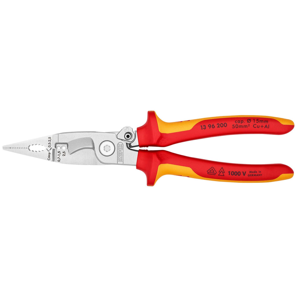 KNIPEX 13 96 200 SB Pliers for Electrical Installation Insulated with Multi-Component Grips, 200mm